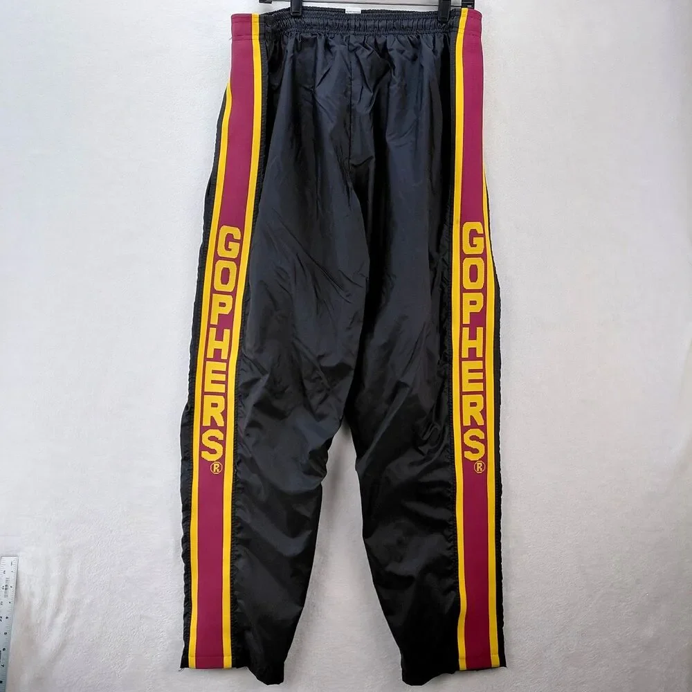 VTG Minnesota Gopher Zubaz Track Sweatpants Men L Black Nylon Spellout Ankle Zip - Picture 1 of 11